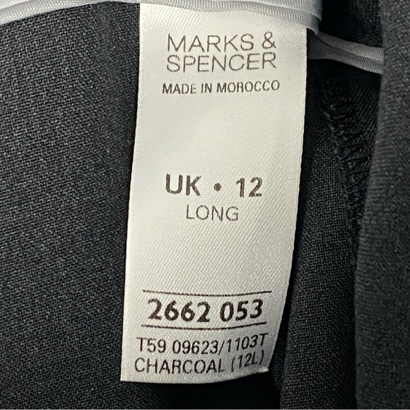 Marks & Spencer Dress Pants Womens Sz 12 Long Charcoal Grey Straight Leg Trouser - Picture 6 of 11